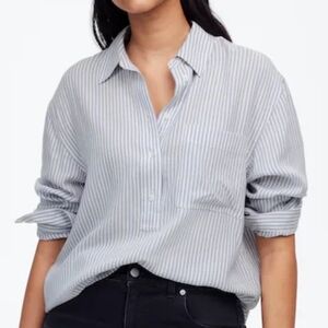 Madewell Drapey Long-Sleeve Popover Shirt in Stripe